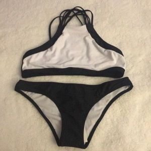 Black and White Halter Bikini Set